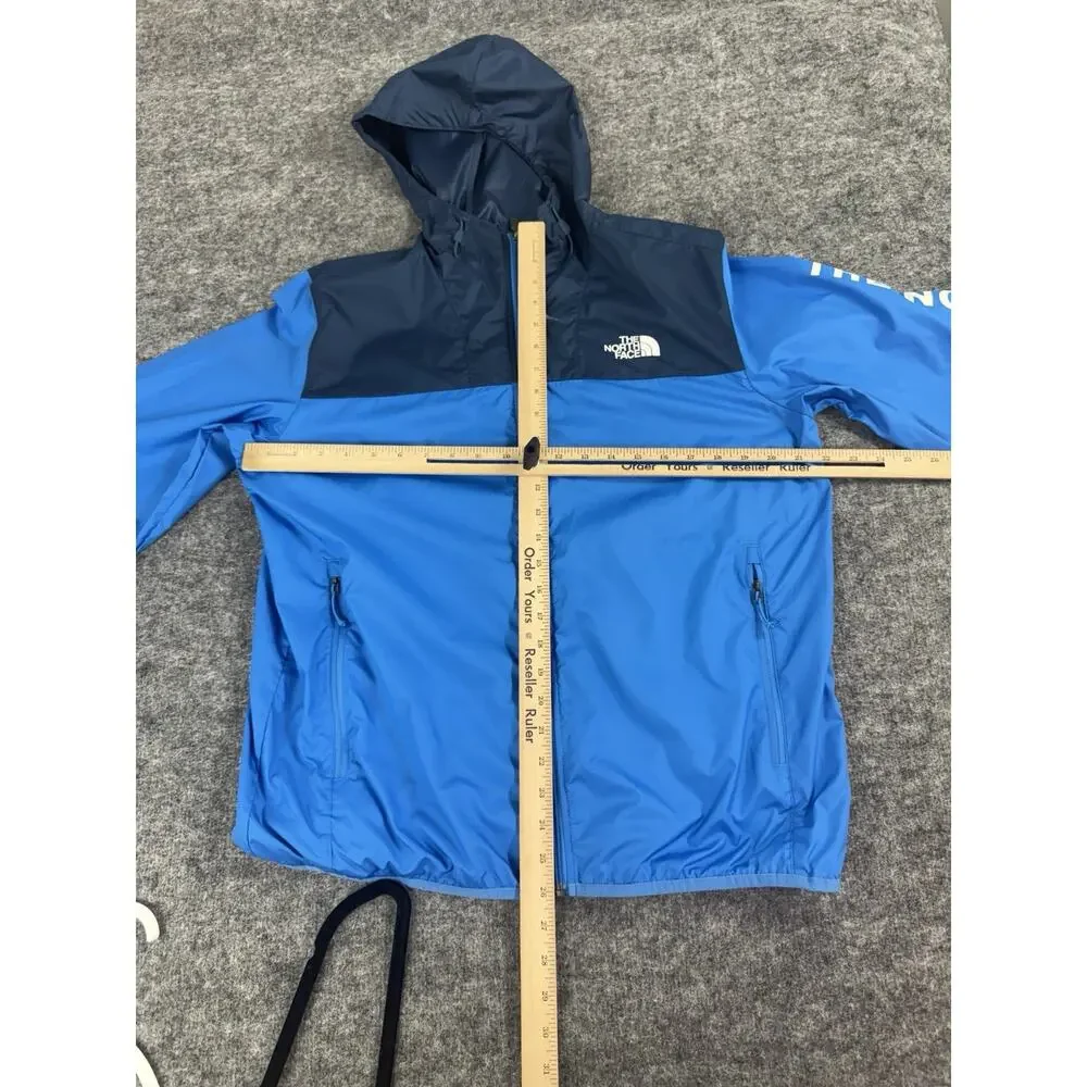 The North Face Jacket Mens Medium Windwall Windbreaker Blue Logo Hooded N157